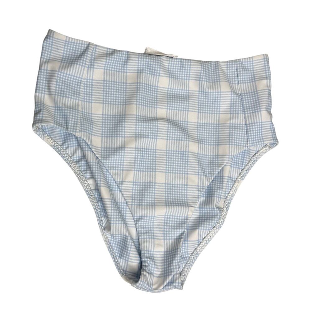 Minnow NWT High Waist Bikini Bottom Sky Blue Gingham M Resort Sustainable $96